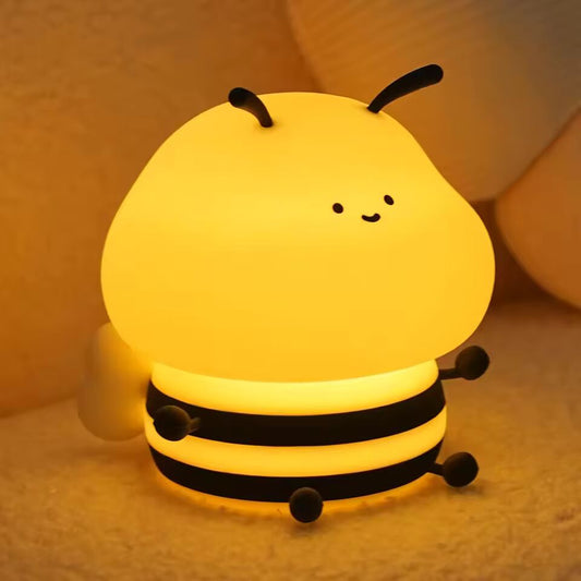 LED Night light Cute Bee Cartoon Animals Silicone Lamp for Children Kid Touch Sensor Timing USB Rechargeable For Birthday Gifts