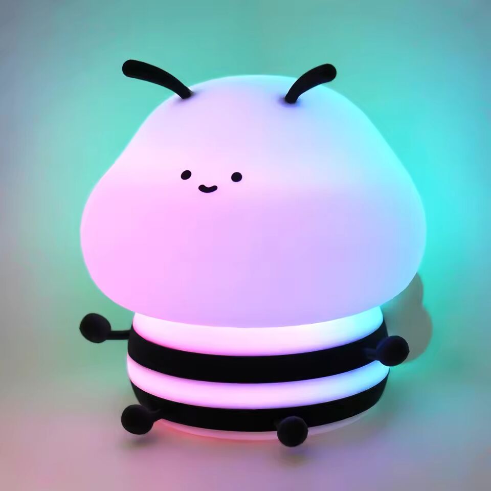 LED Night light Cute Bee Cartoon Animals Silicone Lamp for Children Kid Touch Sensor Timing USB Rechargeable For Birthday Gifts